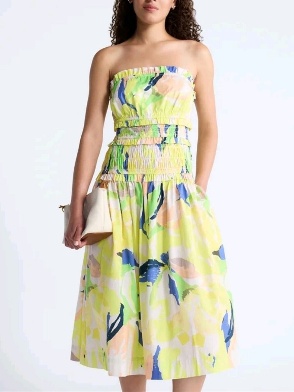 Free Assembly Strapless Cotton Poplin Tiered Midi Dress Size Large NWT